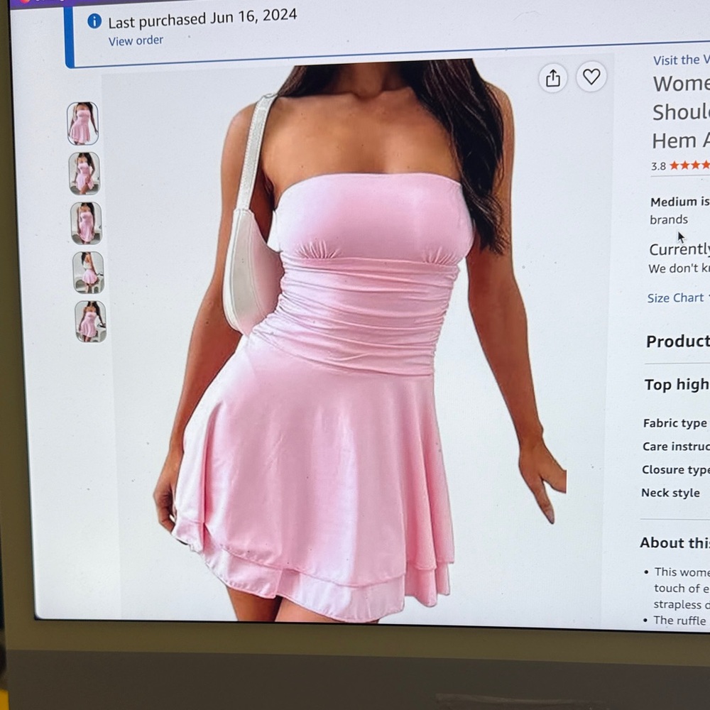 Strapless Pink Women's Dress - Elegant Ruched Bodice